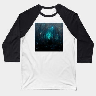 Black hooded witch in a forest with magical blue stars in the sky Baseball T-Shirt